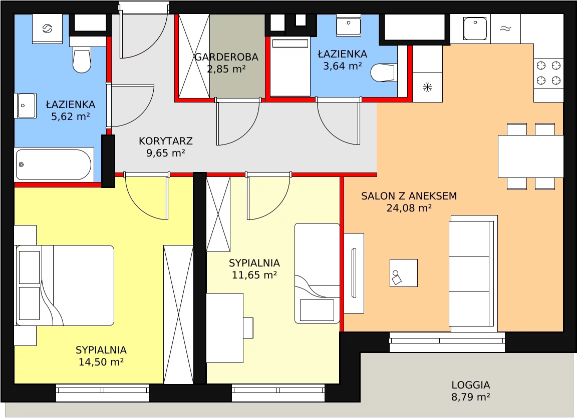 3 pokoje, mieszkanie 71,99 m², piętro 6, oferta nr M2.6.151, Modern Helenów, Łódź, Bałuty, Helenów, ul. Smugowa 10/12