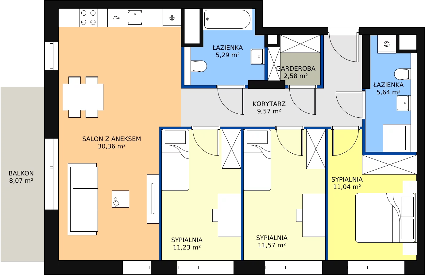 Nowe mieszkanie, 87,28 m², 4 pokoje, 6 piętro, oferta nr M3.6.224