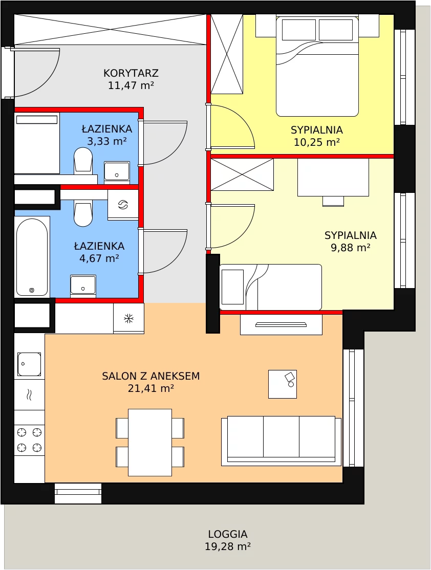 3 pokoje, mieszkanie 61,01 m², piętro 6, oferta nr M2.6.150, Modern Helenów, Łódź, Bałuty, Helenów, ul. Smugowa 10/12