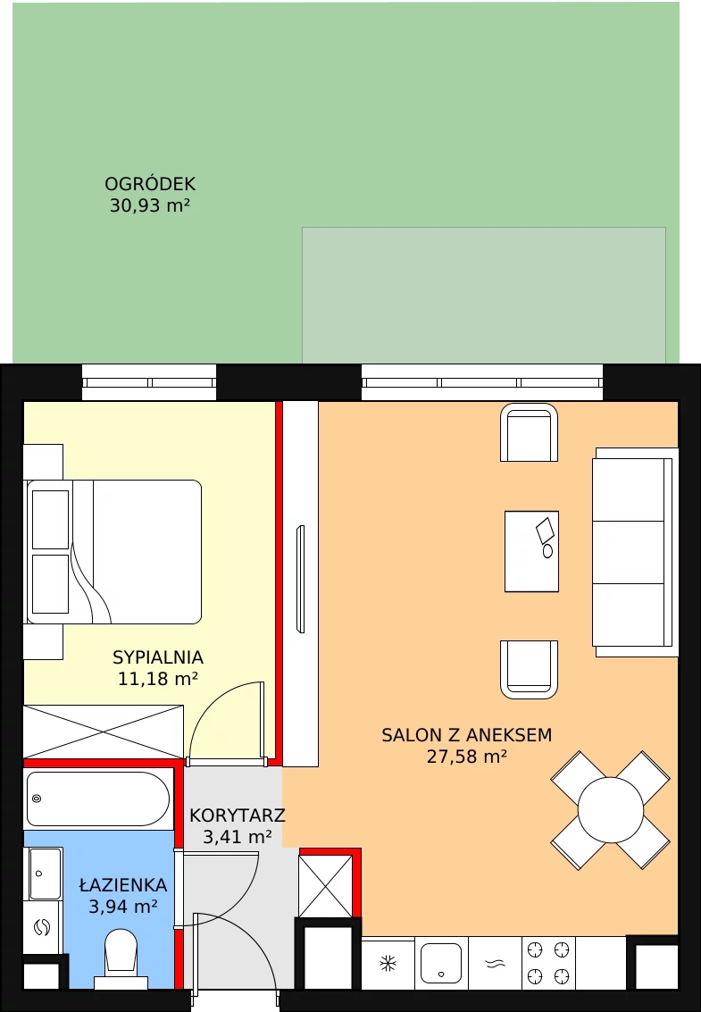 2 pokoje, mieszkanie 46,49 m², parter, oferta nr 3.1.4, Osiedle Przyjemne - etap II, Gdańsk, Jasień, ul. Flisykowskiego