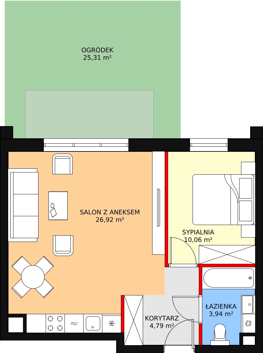 2 pokoje, mieszkanie 46,01 m², parter, oferta nr 3.1.5, Osiedle Przyjemne - etap II, Gdańsk, Jasień, ul. Flisykowskiego