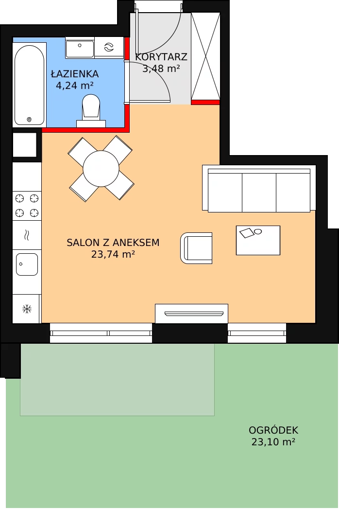 1 pokój, mieszkanie 31,46 m², parter, oferta nr 3.2.1, Osiedle Przyjemne - etap II, Gdańsk, Jasień, ul. Flisykowskiego