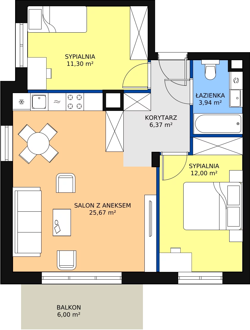 3 pokoje, mieszkanie 60,25 m², parter, oferta nr 3.2.2, Osiedle Przyjemne - etap II, Gdańsk, Jasień, ul. Flisykowskiego