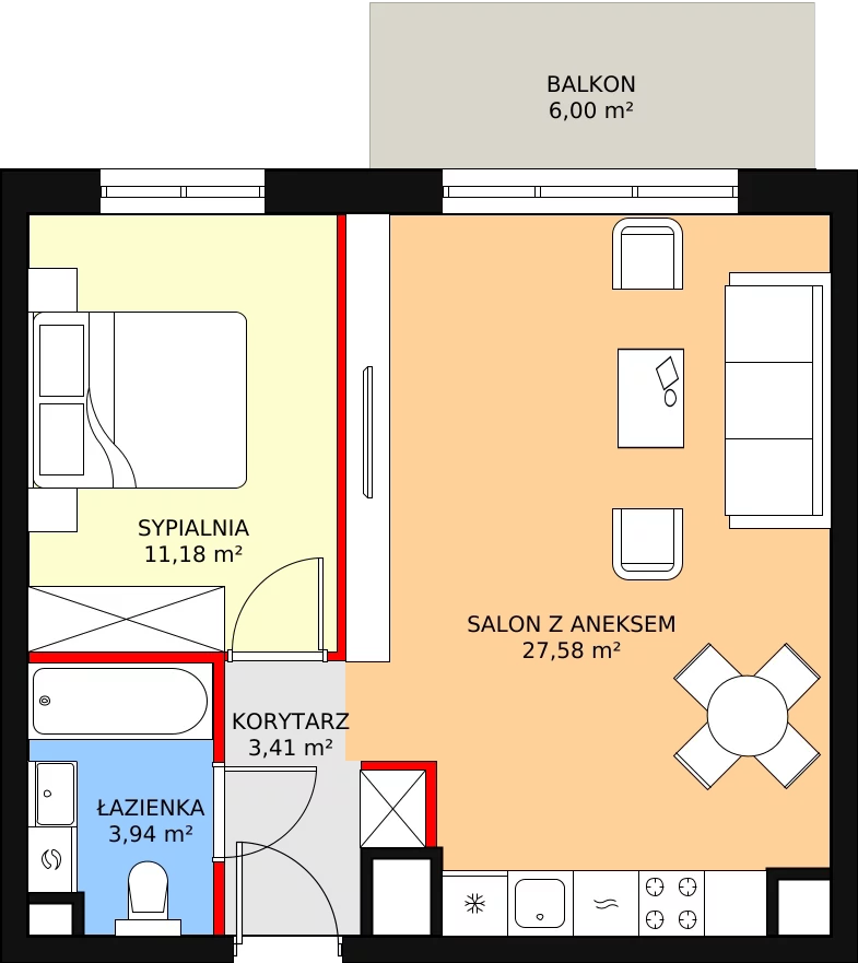 2 pokoje, mieszkanie 46,49 m², parter, oferta nr 3.2.4, Osiedle Przyjemne - etap II, Gdańsk, Jasień, ul. Flisykowskiego