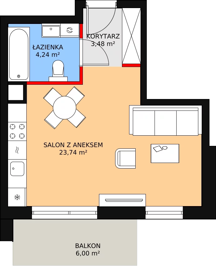 1 pokój, mieszkanie 31,46 m², piętro 1, oferta nr 3.3.1, Osiedle Przyjemne - etap II, Gdańsk, Jasień, ul. Flisykowskiego