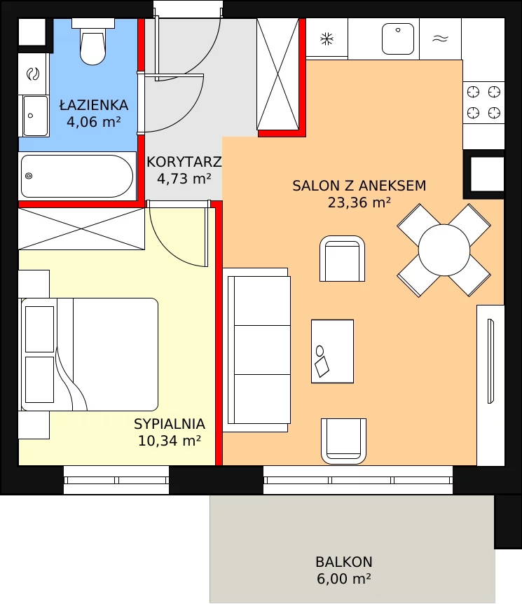 2 pokoje, mieszkanie 42,80 m², piętro 1, oferta nr 3.3.8, Osiedle Przyjemne - etap II, Gdańsk, Jasień, ul. Flisykowskiego