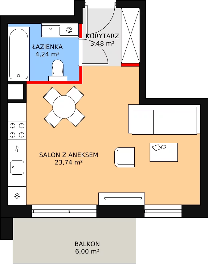 1 pokój, mieszkanie 31,46 m², piętro 2, oferta nr 3.4.1, Osiedle Przyjemne - etap II, Gdańsk, Jasień, ul. Flisykowskiego