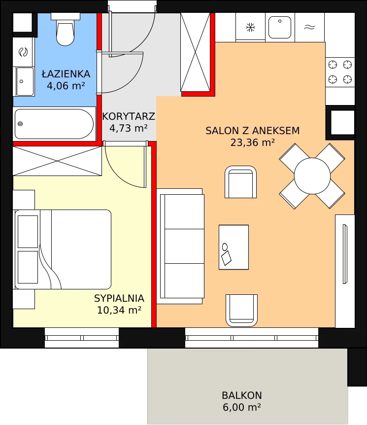 2 pokoje, mieszkanie 42,80 m², piętro 2, oferta nr 3.4.8, Osiedle Przyjemne - etap II, Gdańsk, Jasień, ul. Flisykowskiego