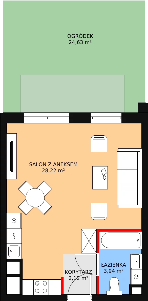 1 pokój, mieszkanie 34,28 m², parter, oferta nr 4.1.6, Osiedle Przyjemne - etap II, Gdańsk, Jasień, ul. Flisykowskiego