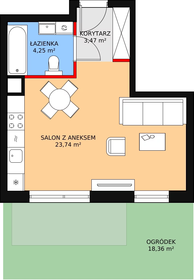 1 pokój, mieszkanie 31,46 m², parter, oferta nr 4.2.1, Osiedle Przyjemne - etap II, Gdańsk, Jasień, ul. Flisykowskiego