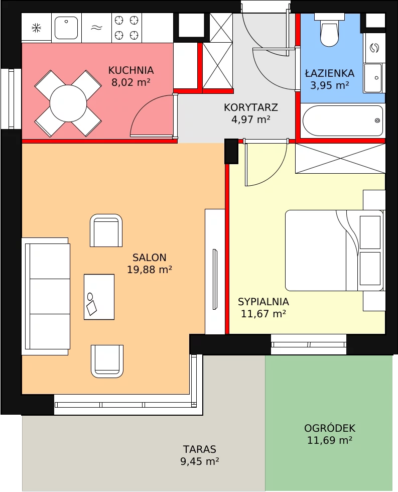 2 pokoje, mieszkanie 49,26 m², parter, oferta nr 4.2.2, Osiedle Przyjemne - etap II, Gdańsk, Jasień, ul. Flisykowskiego