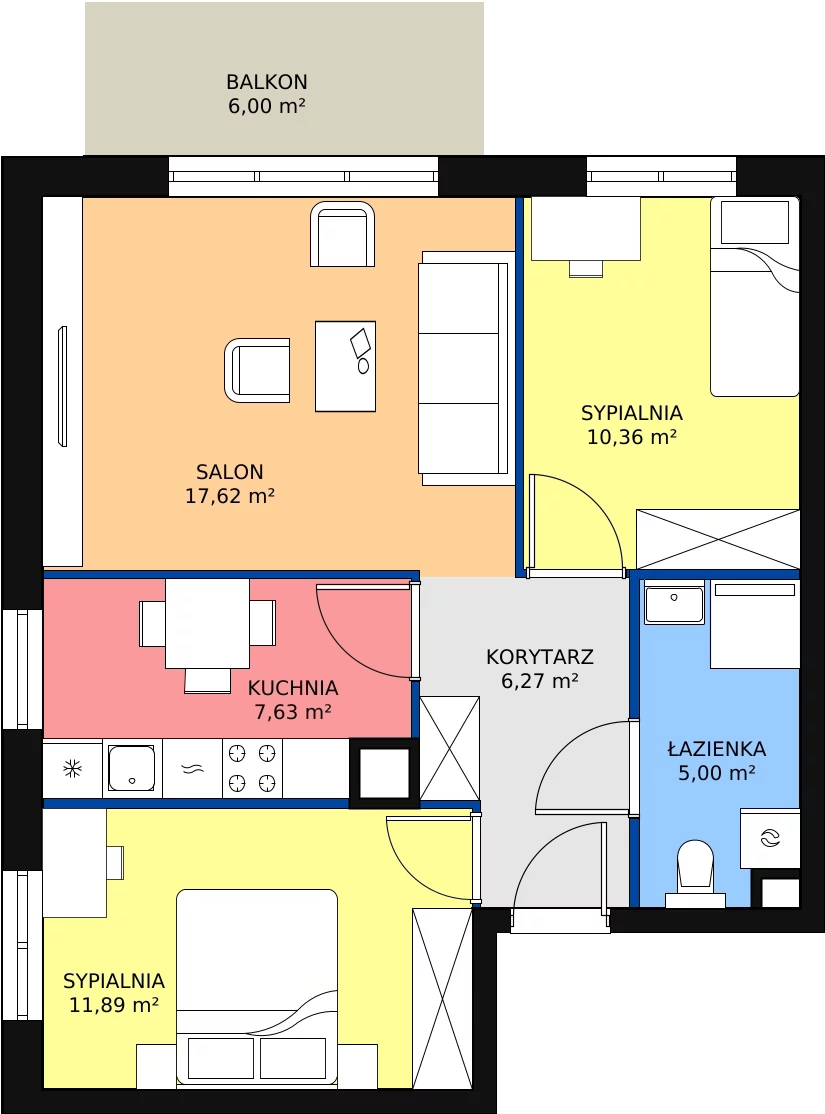 3 pokoje, mieszkanie 59,59 m², parter, oferta nr 4.2.3, Osiedle Przyjemne - etap II, Gdańsk, Jasień, ul. Flisykowskiego