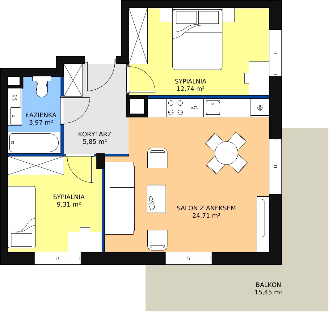 3 pokoje, mieszkanie 56,94 m², parter, oferta nr 4.2.8, Osiedle Przyjemne - etap II, Gdańsk, Jasień, ul. Flisykowskiego