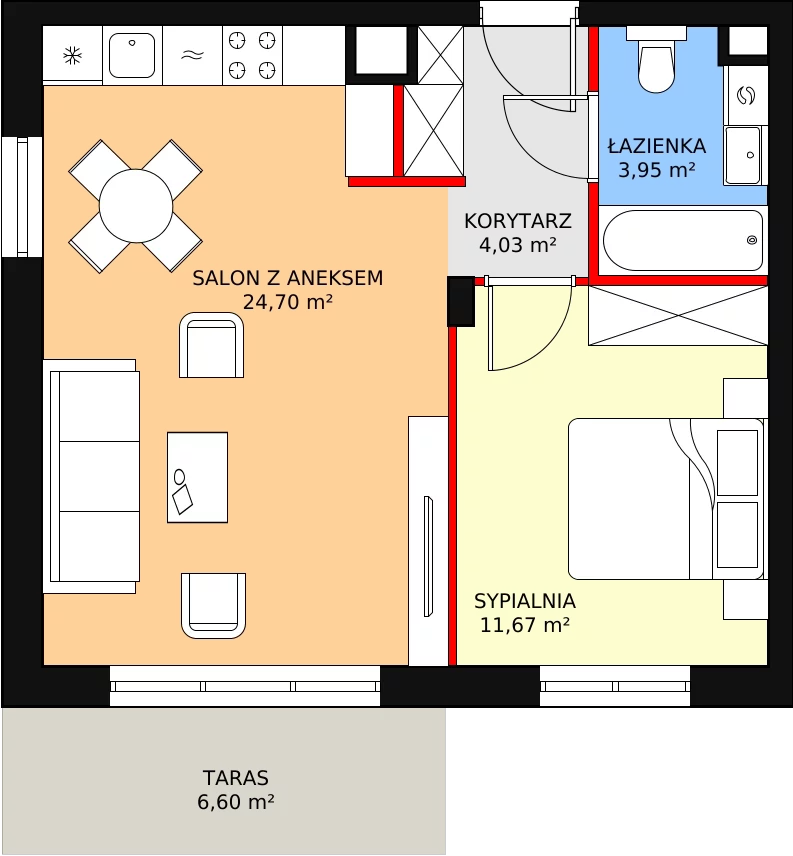 2 pokoje, mieszkanie 44,80 m², piętro 1, oferta nr 4.3.2, Osiedle Przyjemne - etap II, Gdańsk, Jasień, ul. Flisykowskiego