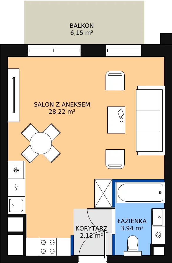 1 pokój, mieszkanie 34,28 m², piętro 1, oferta nr 4.3.6, Osiedle Przyjemne - etap II, Gdańsk, Jasień, ul. Flisykowskiego