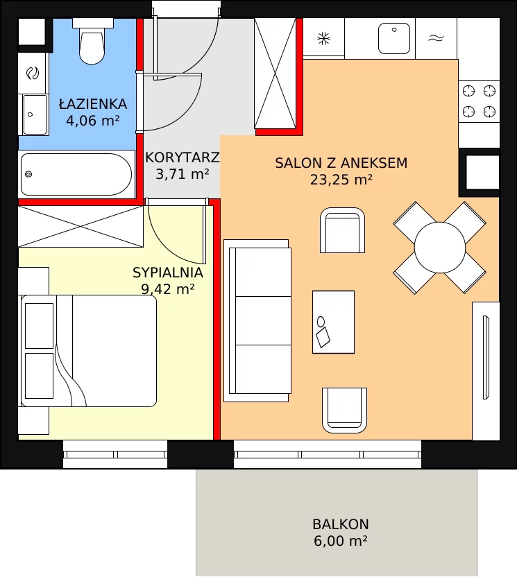 2 pokoje, mieszkanie 40,80 m², piętro 1, oferta nr 4.3.9, Osiedle Przyjemne - etap II, Gdańsk, Jasień, ul. Flisykowskiego