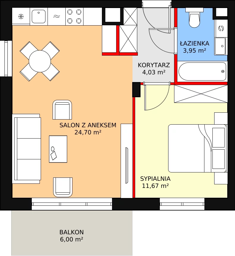 2 pokoje, mieszkanie 44,80 m², piętro 2, oferta nr 4.4.2, Osiedle Przyjemne - etap II, Gdańsk, Jasień, ul. Flisykowskiego