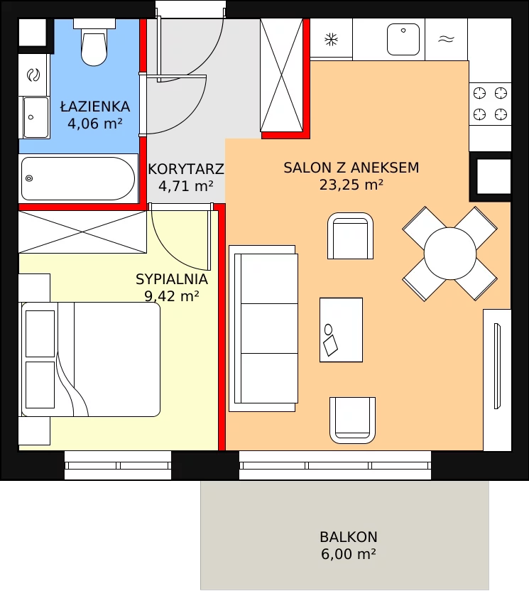 2 pokoje, mieszkanie 40,80 m², piętro 2, oferta nr 4.4.9, Osiedle Przyjemne - etap II, Gdańsk, Jasień, ul. Flisykowskiego