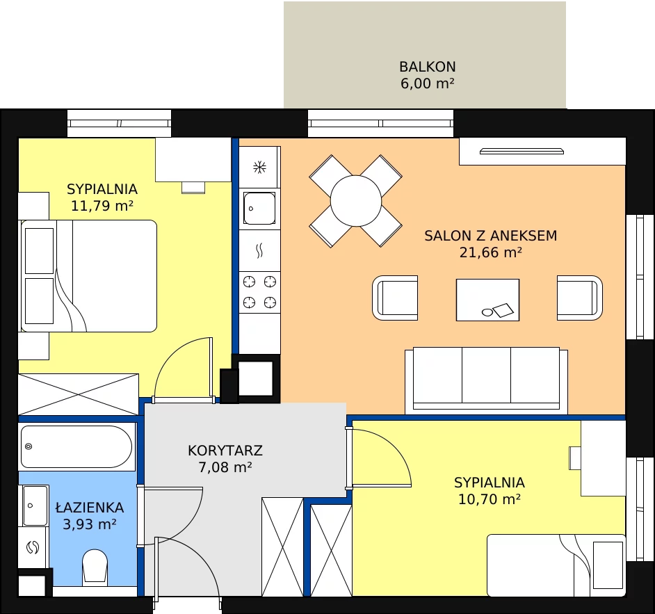 3 pokoje, mieszkanie 55,84 m², parter, oferta nr 5.1.6, Osiedle Przyjemne - etap II, Gdańsk, Jasień, ul. Flisykowskiego