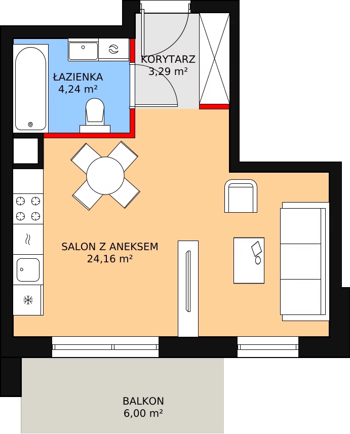 1 pokój, mieszkanie 31,69 m², parter, oferta nr 5.2.1, Osiedle Przyjemne - etap II, Gdańsk, Jasień, ul. Flisykowskiego