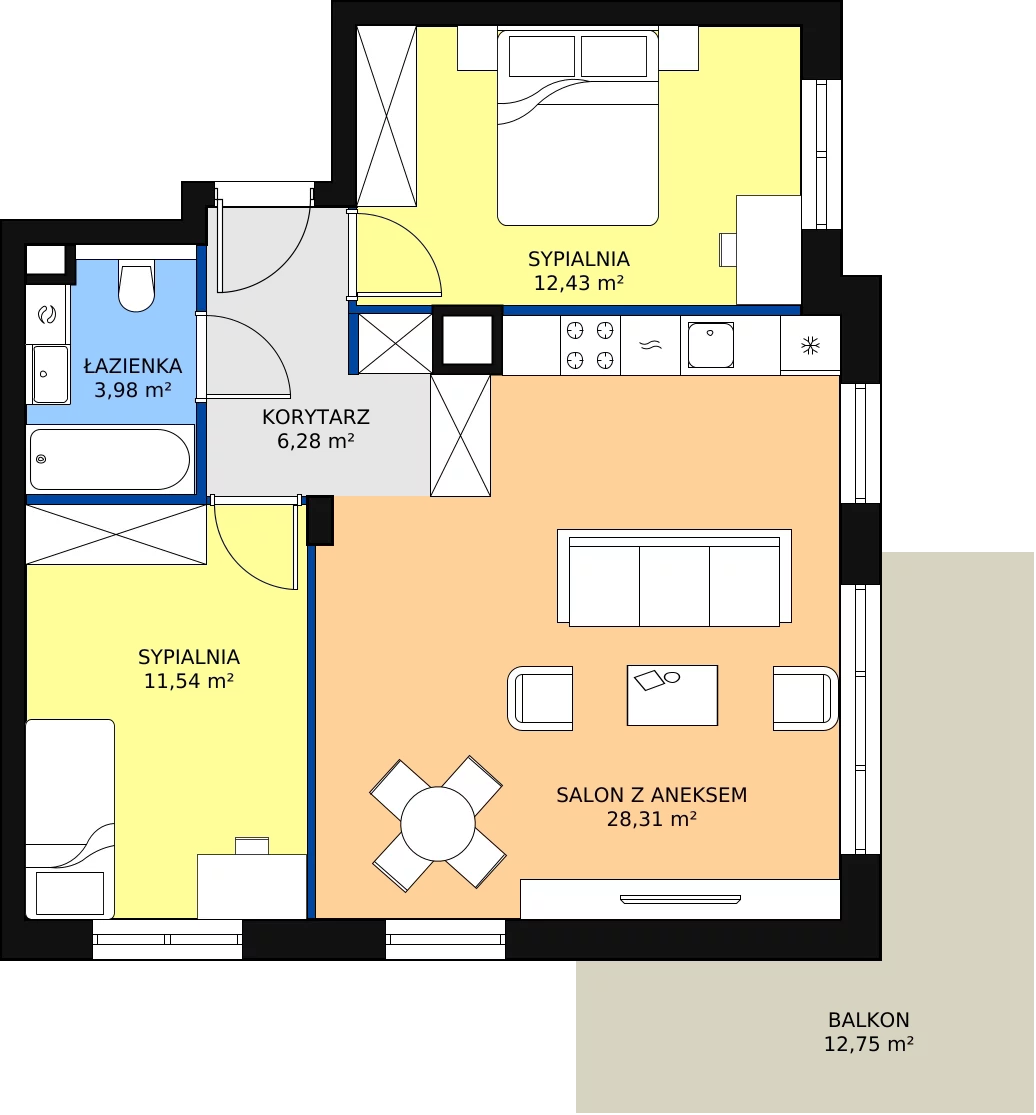 3 pokoje, mieszkanie 63,00 m², parter, oferta nr 5.2.7, Osiedle Przyjemne - etap II, Gdańsk, Jasień, ul. Flisykowskiego