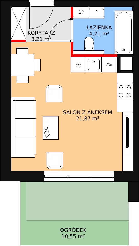 1 pokój, mieszkanie 29,29 m², parter, oferta nr 5.2.8, Osiedle Przyjemne - etap II, Gdańsk, Jasień, ul. Flisykowskiego