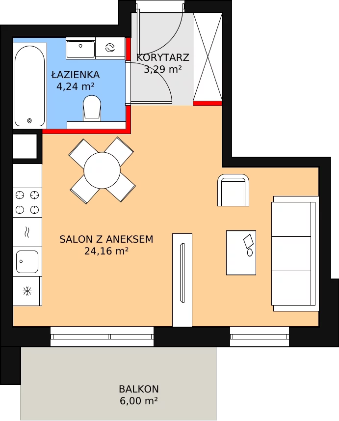 1 pokój, mieszkanie 31,69 m², piętro 1, oferta nr 5.3.1, Osiedle Przyjemne - etap II, Gdańsk, Jasień, ul. Flisykowskiego