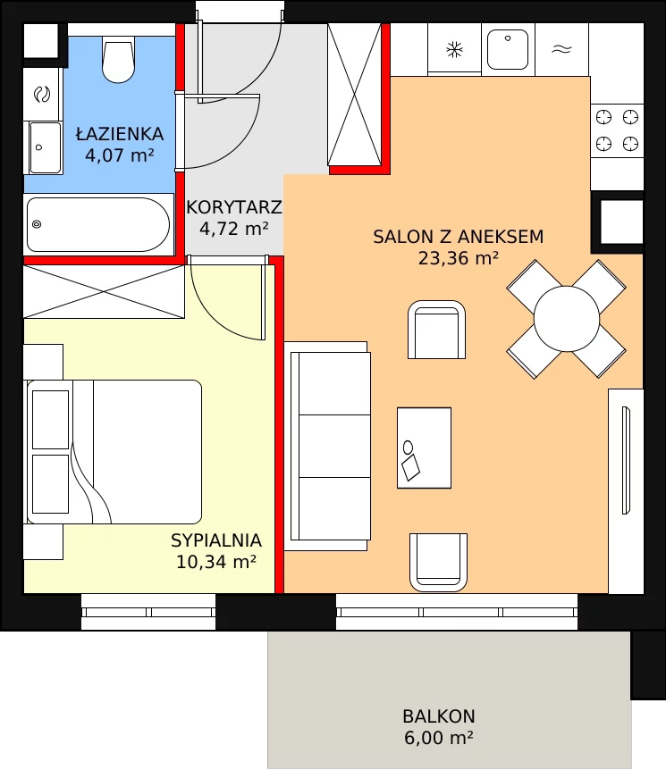 2 pokoje, mieszkanie 42,87 m², piętro 1, oferta nr 5.3.8, Osiedle Przyjemne - etap II, Gdańsk, Jasień, ul. Flisykowskiego