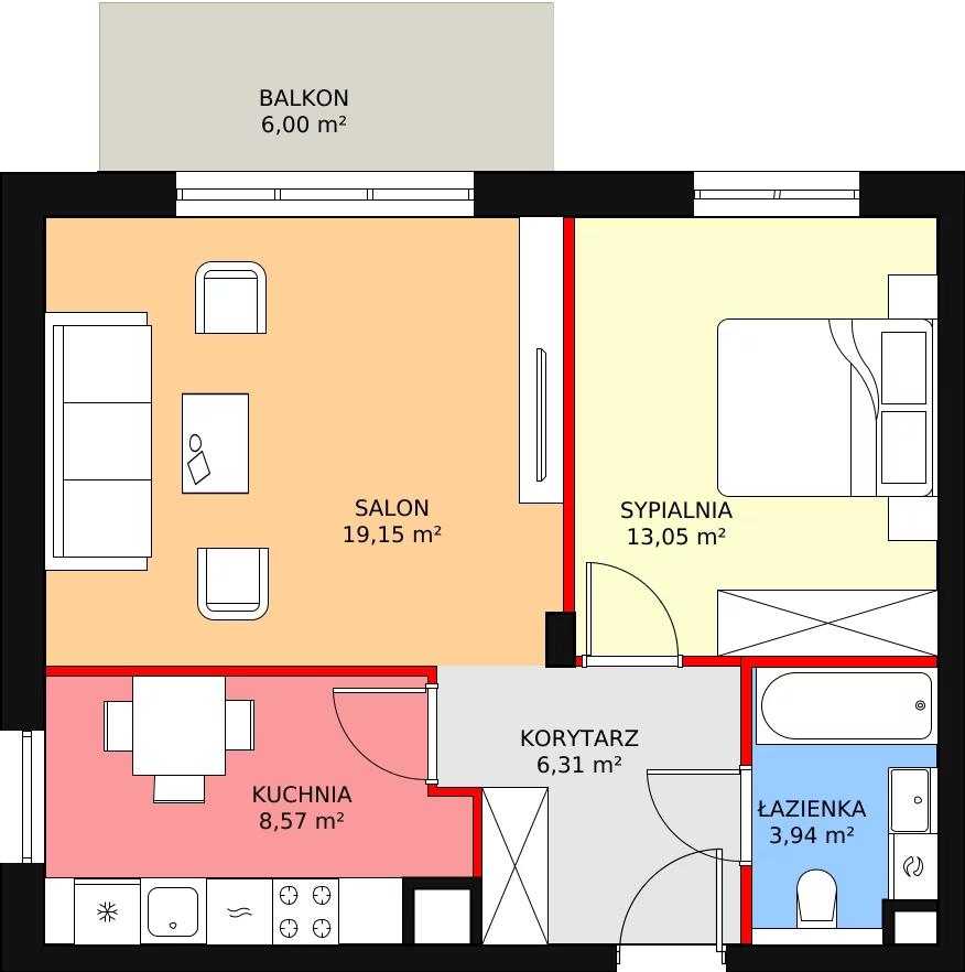 2 pokoje, mieszkanie 51,89 m², piętro 2, oferta nr 5.4.3, Osiedle Przyjemne - etap II, Gdańsk, Jasień, ul. Flisykowskiego