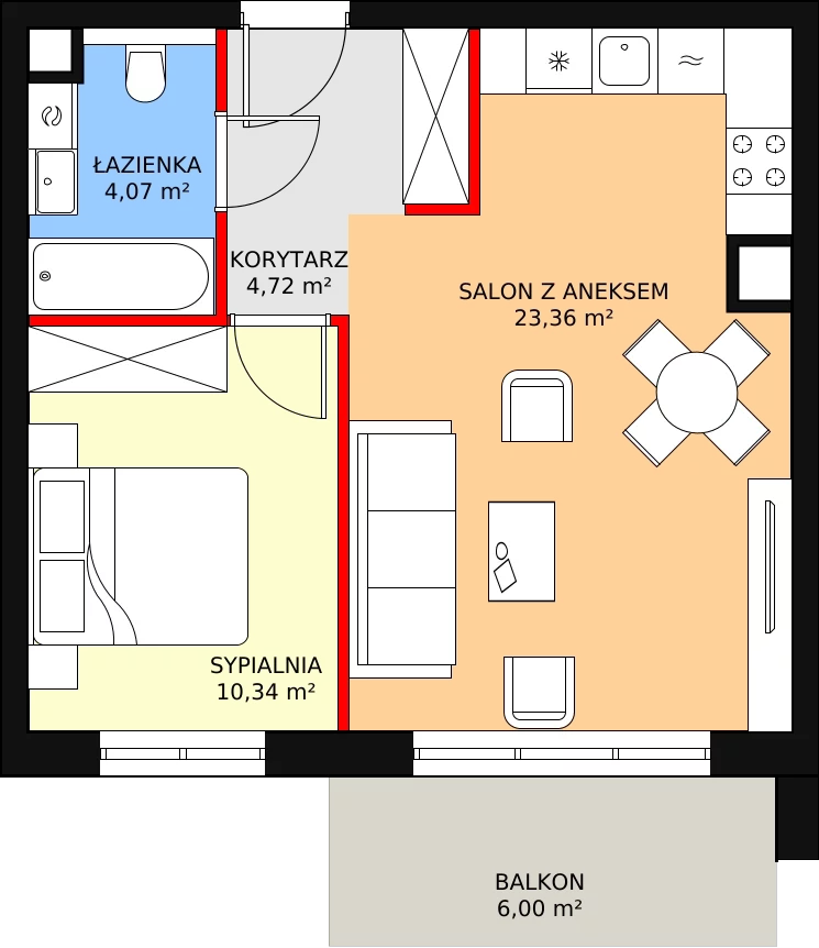 2 pokoje, mieszkanie 42,87 m², piętro 2, oferta nr 5.4.8, Osiedle Przyjemne - etap II, Gdańsk, Jasień, ul. Flisykowskiego