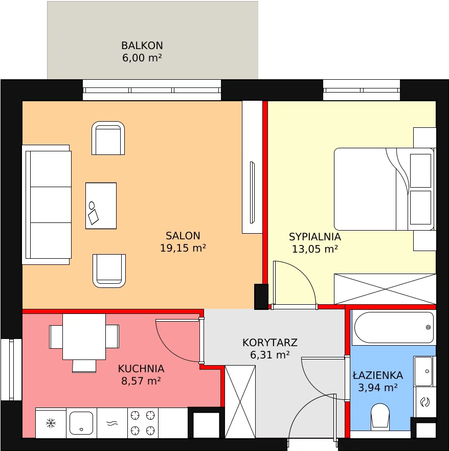 2 pokoje, mieszkanie 51,89 m², piętro 3, oferta nr 5.5.3, Osiedle Przyjemne - etap II, Gdańsk, Jasień, ul. Flisykowskiego