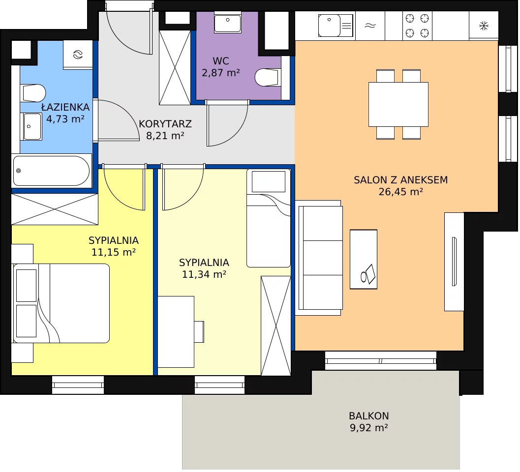 Nowe mieszkanie, 64,75 m², 3 pokoje, 3 piętro, oferta nr A4.3.3