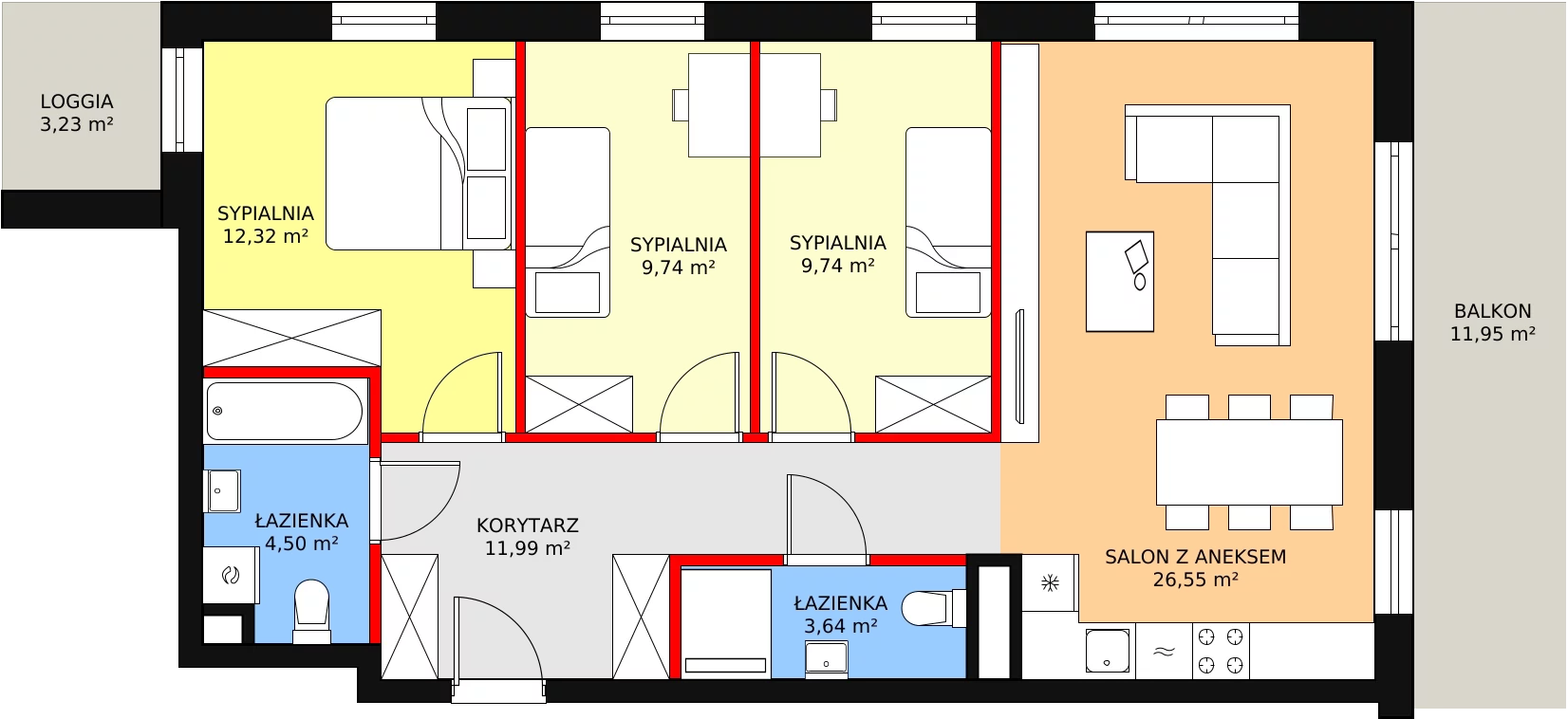 Mieszkanie 81,35 m², piętro 4, oferta nr 3A-4-1, Nowe Miasto Polesie III, Łódź, Polesie, Lublinek-Pienista, ul. Pienista