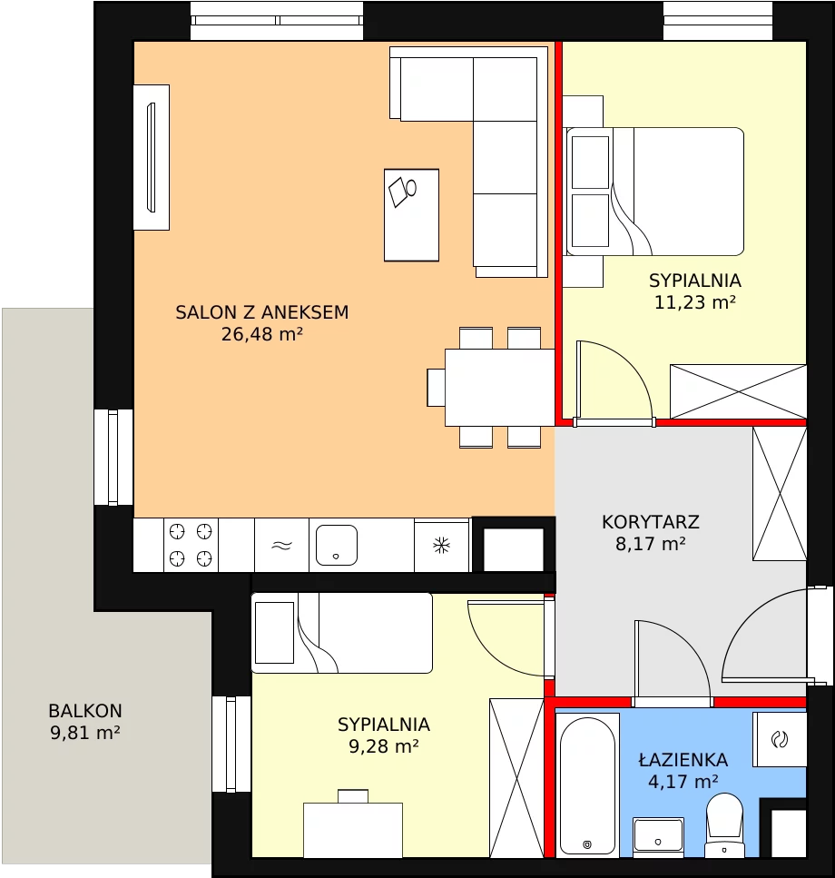 3 pokoje, mieszkanie 60,20 m², parter, oferta nr A1.1_0_2, Nowe Miasto Polesie IV, Łódź, Polesie, Lublinek-Pienista, ul. Pienista