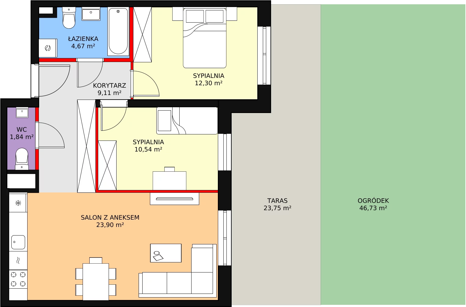 3 pokoje, mieszkanie 63,76 m², parter, oferta nr A1.1_0_5, Nowe Miasto Polesie IV, Łódź, Polesie, Lublinek-Pienista, ul. Pienista