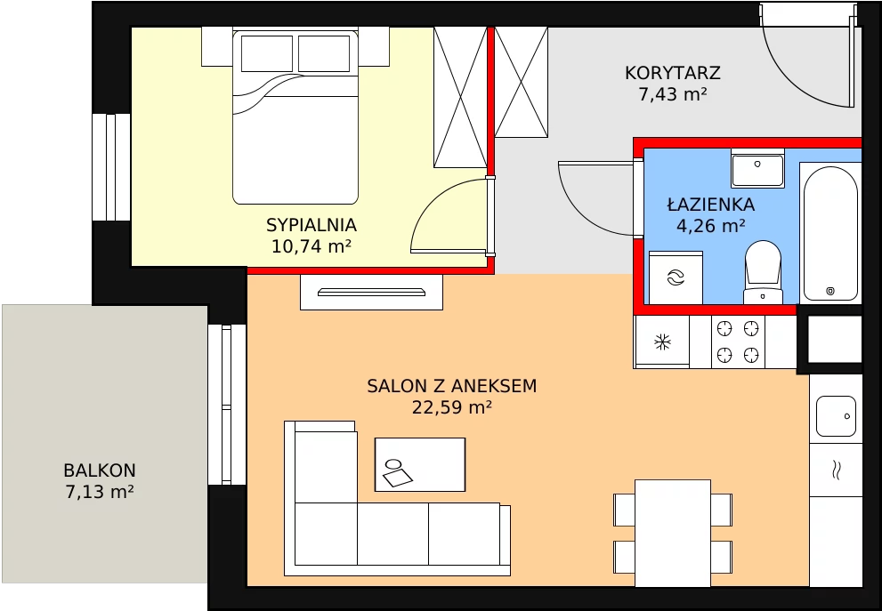 2 pokoje, mieszkanie 45,68 m², parter, oferta nr A1.1_0_6, Nowe Miasto Polesie IV, Łódź, Polesie, Lublinek-Pienista, ul. Pienista