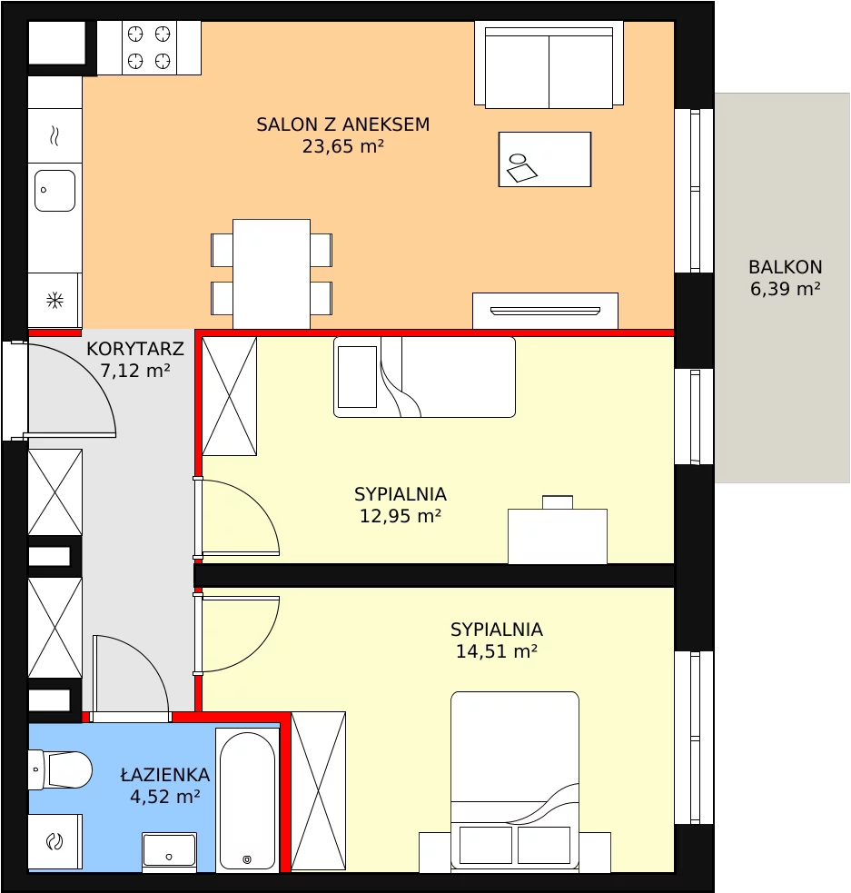 3 pokoje, mieszkanie 63,72 m², piętro 1, oferta nr A1.1_1_4, Nowe Miasto Polesie IV, Łódź, Polesie, Lublinek-Pienista, ul. Pienista