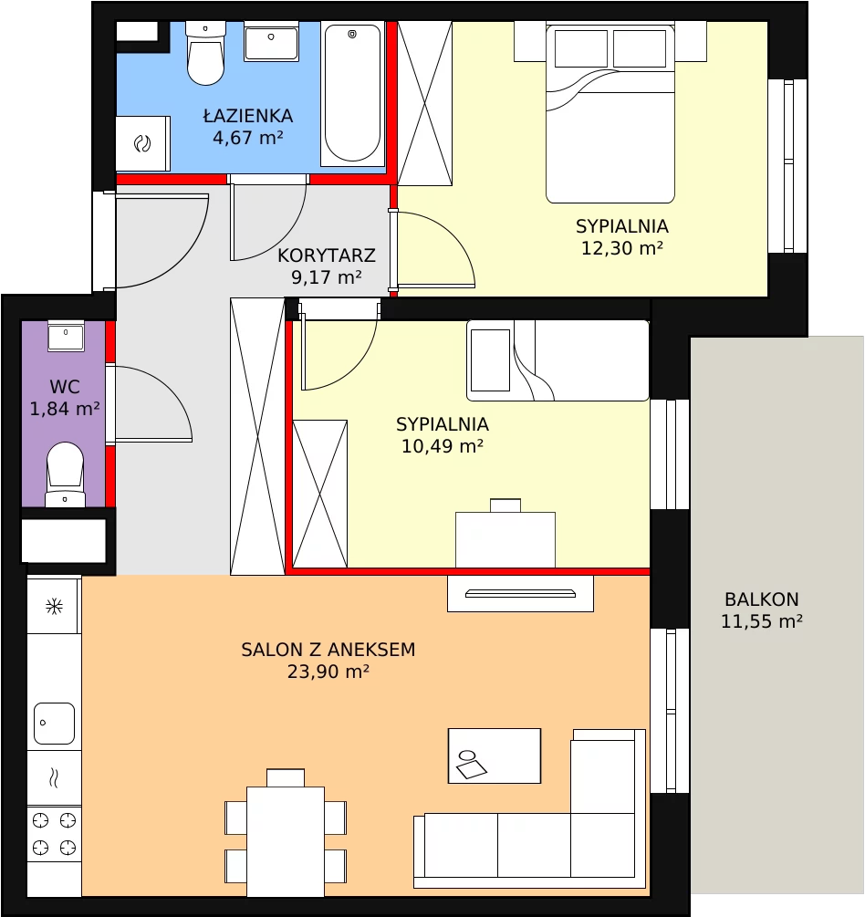 3 pokoje, mieszkanie 63,47 m², piętro 1, oferta nr A1.1_1_5, Nowe Miasto Polesie IV, Łódź, Polesie, Lublinek-Pienista, ul. Pienista