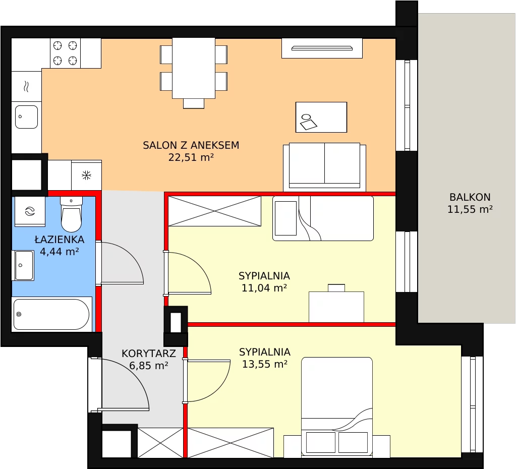 3 pokoje, mieszkanie 59,76 m², piętro 1, oferta nr A1.2_1_2, Nowe Miasto Polesie IV, Łódź, Polesie, Lublinek-Pienista, ul. Pienista