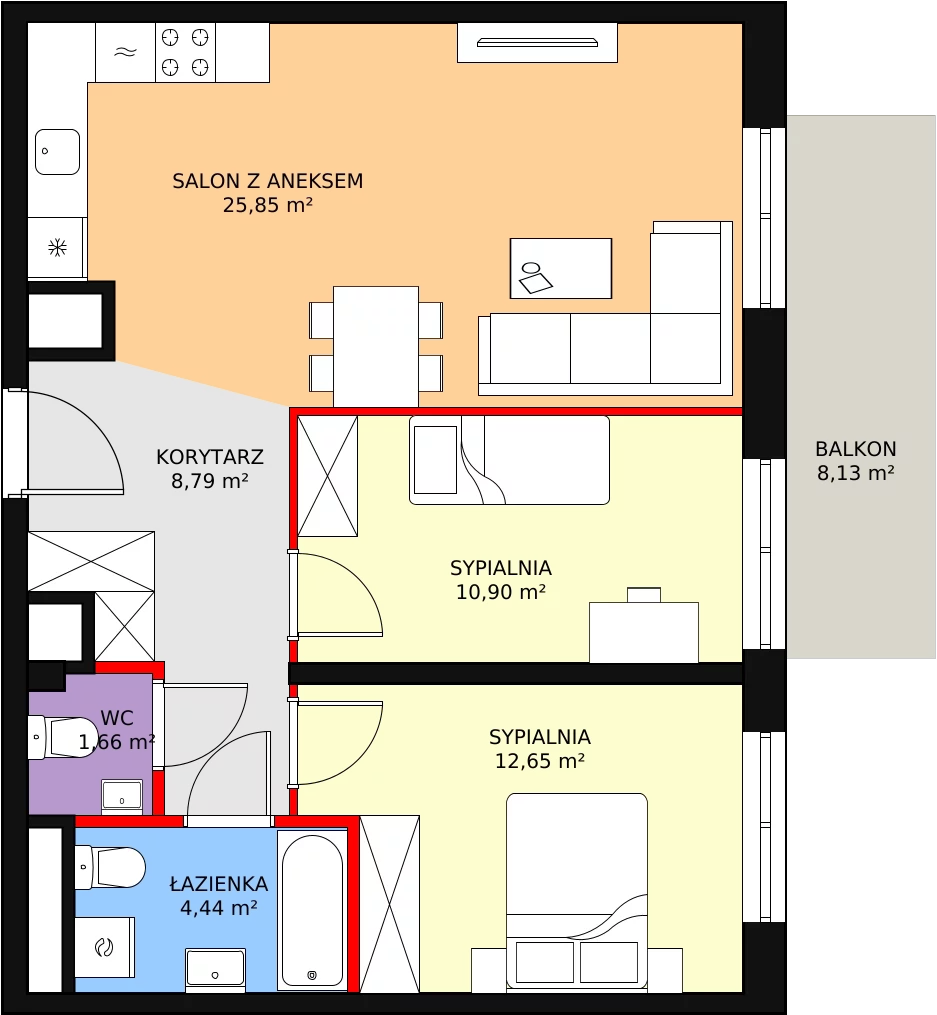 3 pokoje, mieszkanie 65,39 m², piętro 1, oferta nr A1.2_1_3, Nowe Miasto Polesie IV, Łódź, Polesie, Lublinek-Pienista, ul. Pienista