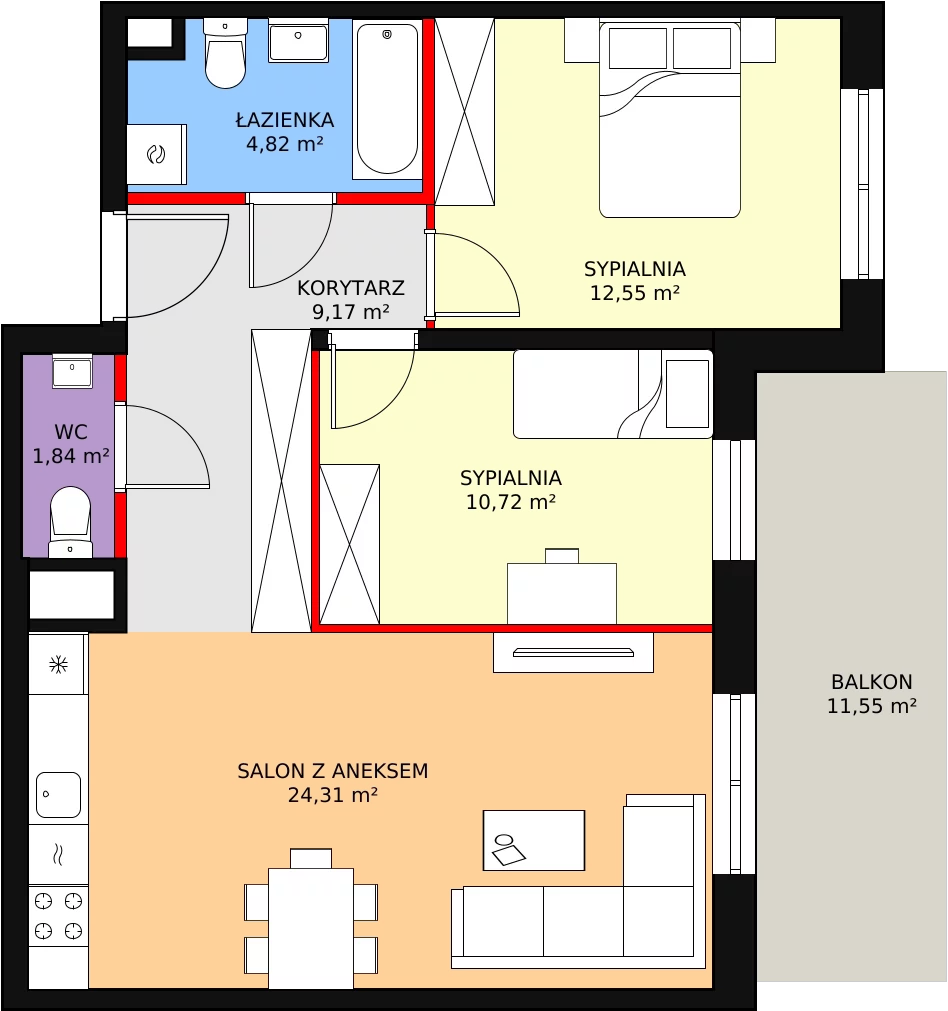 3 pokoje, mieszkanie 64,54 m², piętro 3, oferta nr A1.1_3_5, Nowe Miasto Polesie IV, Łódź, Polesie, Lublinek-Pienista, ul. Pienista