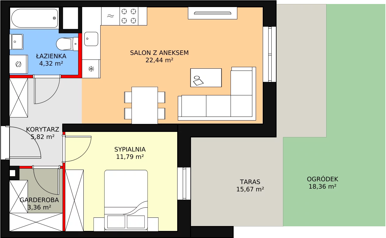 2 pokoje, mieszkanie 48,12 m², parter, oferta nr A2_0_2, Nowe Miasto Polesie IV, Łódź, Polesie, Lublinek-Pienista, ul. Pienista