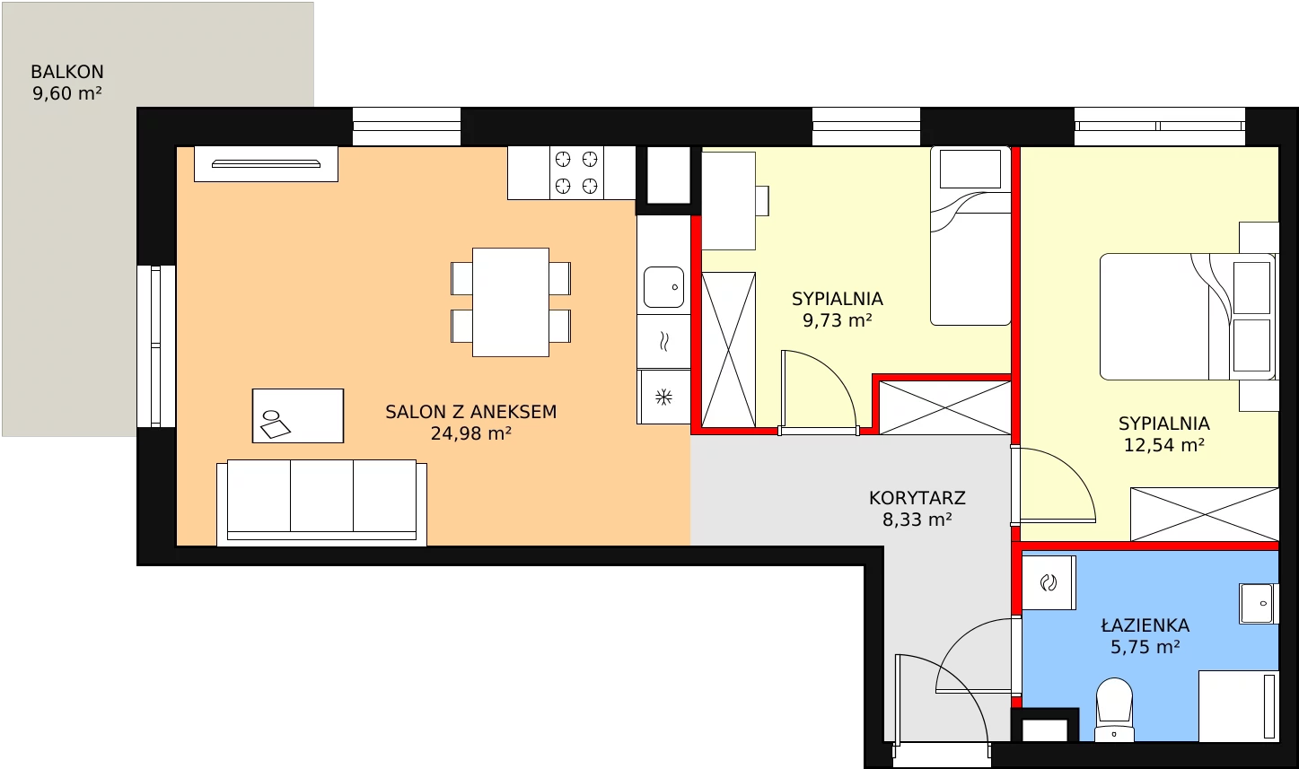 3 pokoje, mieszkanie 62,41 m², piętro 1, oferta nr A2_1_7, Nowe Miasto Polesie IV, Łódź, Polesie, Lublinek-Pienista, ul. Pienista