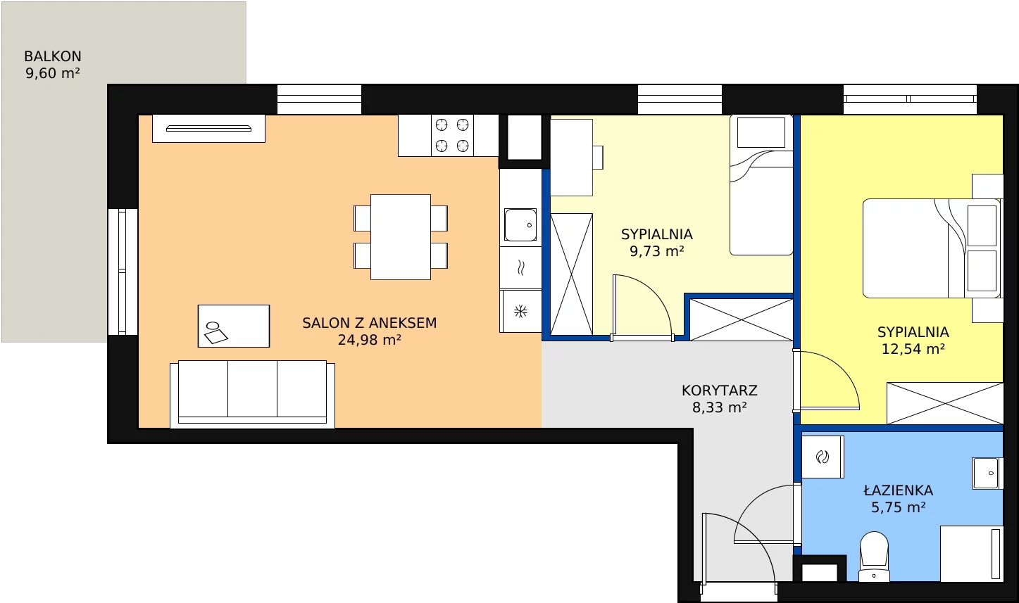 3 pokoje, mieszkanie 62,80 m², piętro 2, oferta nr A2_2_7, Nowe Miasto Polesie IV, Łódź, Polesie, Lublinek-Pienista, ul. Pienista
