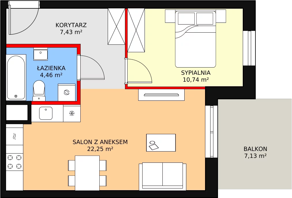 2 pokoje, mieszkanie 45,53 m², parter, oferta nr B1.1_0_1, Nowe Miasto Polesie IV, Łódź, Polesie, Lublinek-Pienista, ul. Pienista