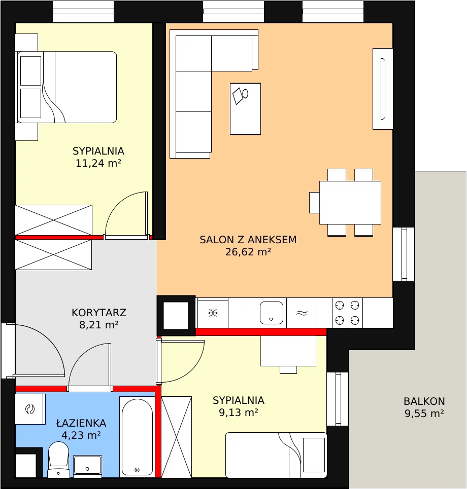 3 pokoje, mieszkanie 60,26 m², parter, oferta nr B1.1_0_5, Nowe Miasto Polesie IV, Łódź, Polesie, Lublinek-Pienista, ul. Pienista