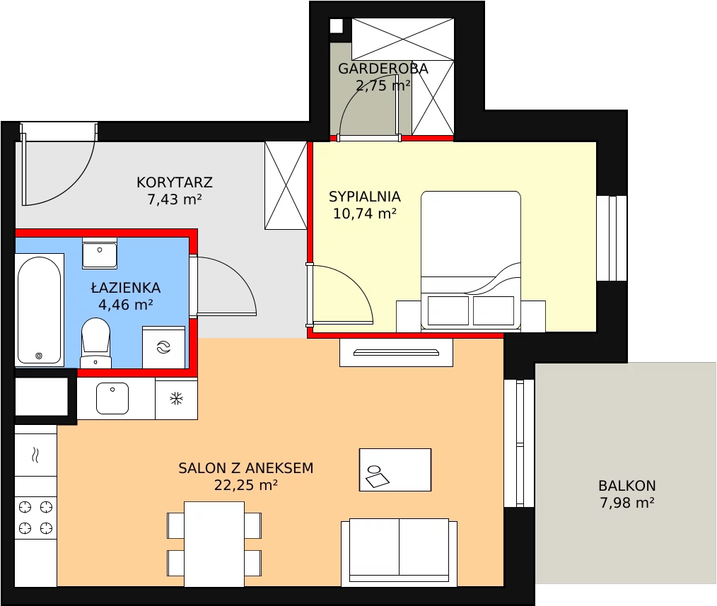 2 pokoje, mieszkanie 48,61 m², piętro 1, oferta nr B1.1_1_1, Nowe Miasto Polesie IV, Łódź, Polesie, Lublinek-Pienista, ul. Pienista