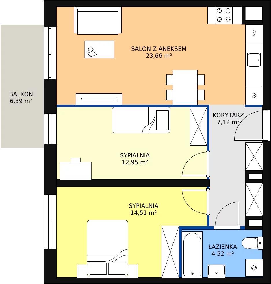 Zalety mieszkania 63.95 m², B1.1_1_3