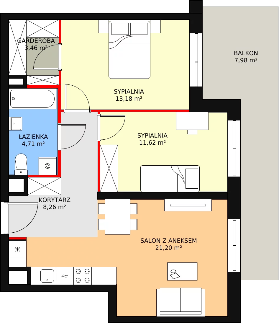 3 pokoje, mieszkanie 63,71 m², piętro 1, oferta nr B1.2_1_7, Nowe Miasto Polesie IV, Łódź, Polesie, Lublinek-Pienista, ul. Pienista