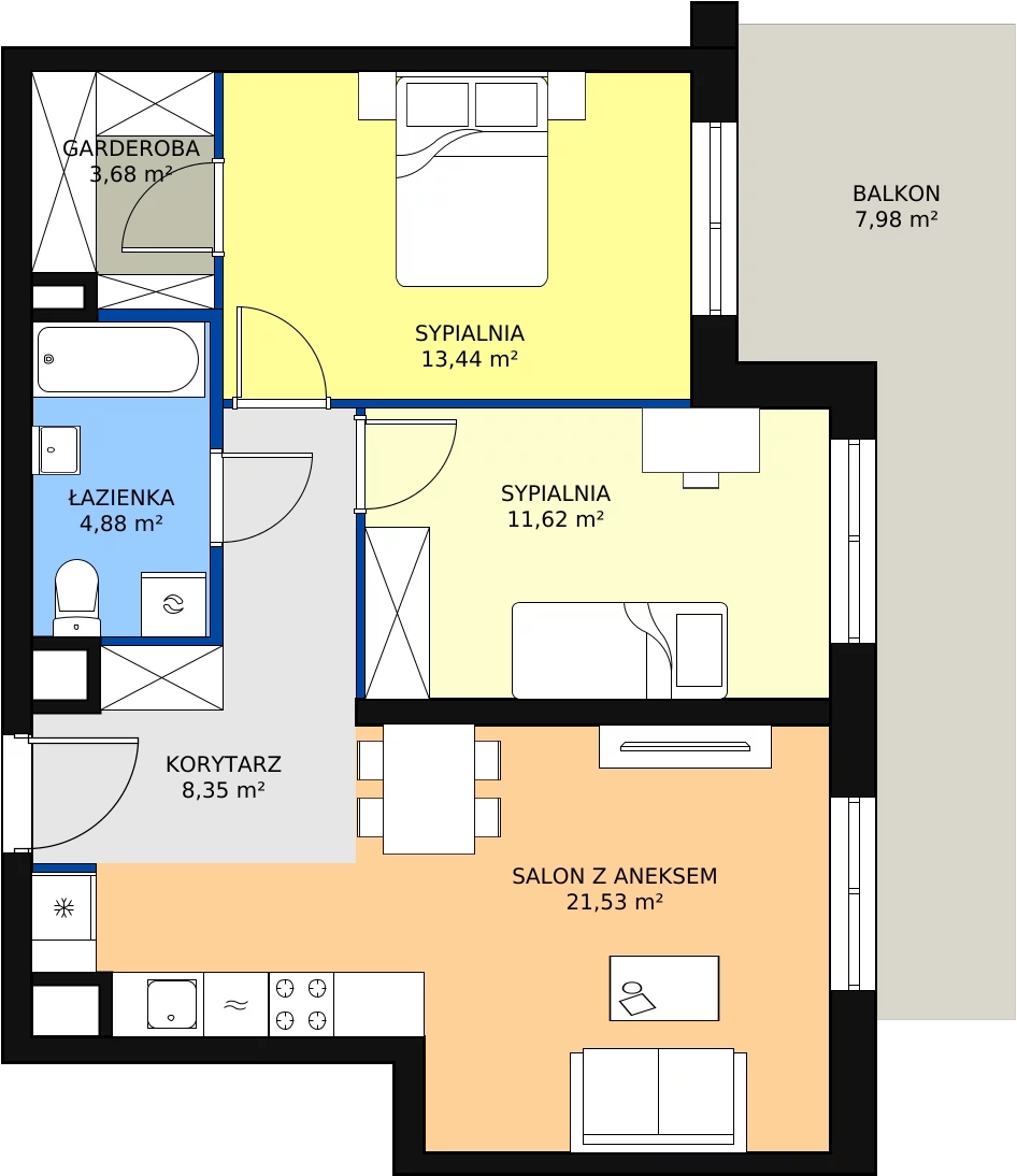 3 pokoje, mieszkanie 64,61 m², piętro 3, oferta nr B1.2_3_7, Nowe Miasto Polesie IV, Łódź, Polesie, Lublinek-Pienista, ul. Pienista